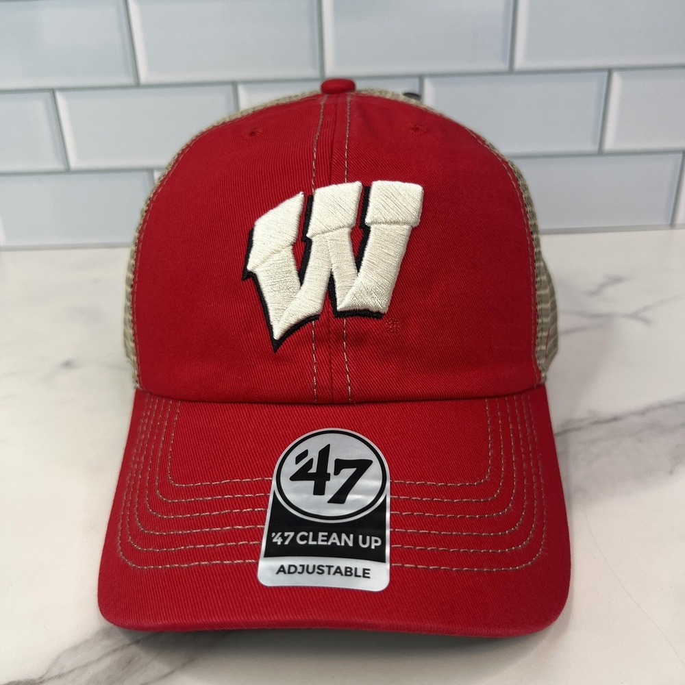 Wisconsin Badgers Hat Cap Snap Back Mens One Size Red NCAA Football Trucker